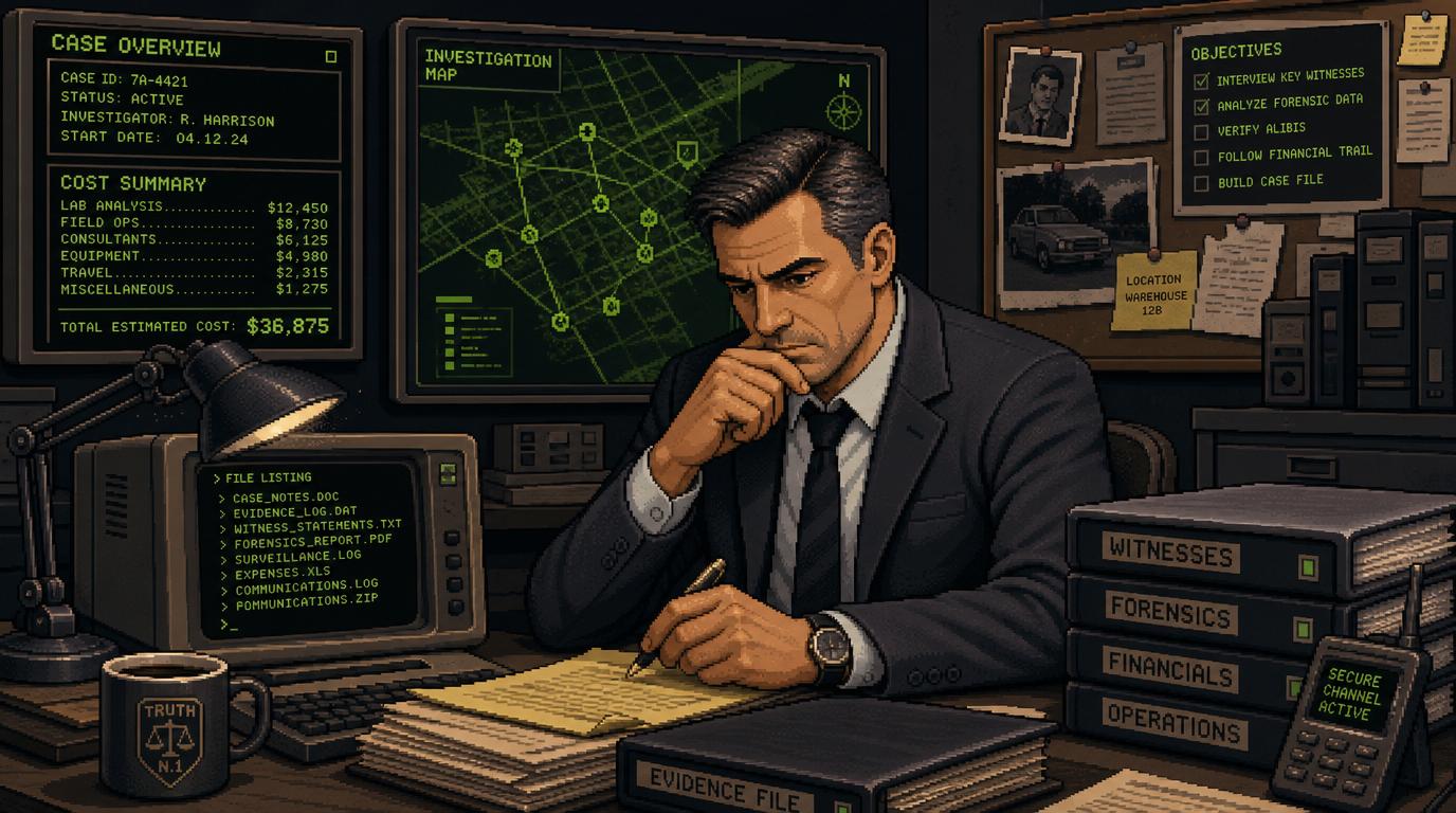 Private investigator cost calculator breakdown — how to estimate hourly rate, hours, mileage, retainer, and database fees.